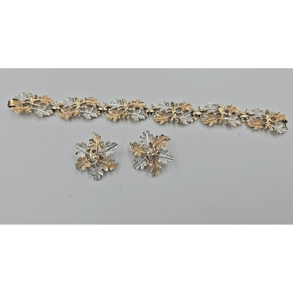 Vintage Sarah Coventry 1968 Garland Goldtone Silvertone Leaf Set Bracelet